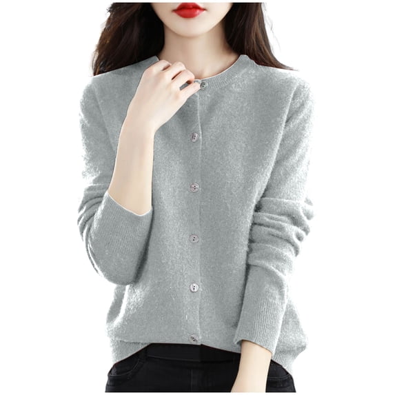 GigrtiJin Womens Knit Cardigan Sweater Long Sleeved Round Neck Button down Sweater Coat Casual Thin Solid Color Sweaters