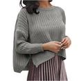 thumbnail image 1 of GigrtiJin Womens Knit Cropped Sweater Top Long Sleeve Round Neck Side Slit Pullover Sweaters Casual Comfy Solid Blouse, 1 of 1