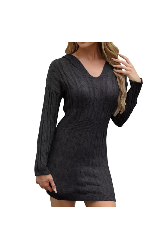 Womens Knit Slim Sweater Dress Fall Sexy V Neck Long Sleeve Dress Casual Cozy Wool Mini Dresses