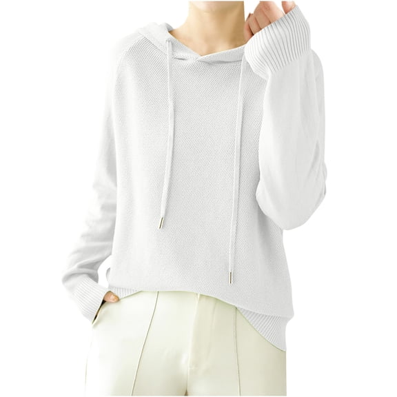 GigrtiJin Womens Knitted Hoodies Long Sleeved Solid Color Hooded Sweater Casual Loose Drawstring Sweaters Tops