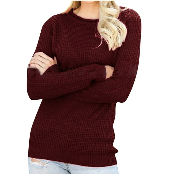 GigrtiJin Womens Knitted Sweaters Long Sleeves Casual Round Neck Pollover Tops Solid Color Loose Comfy Blouse