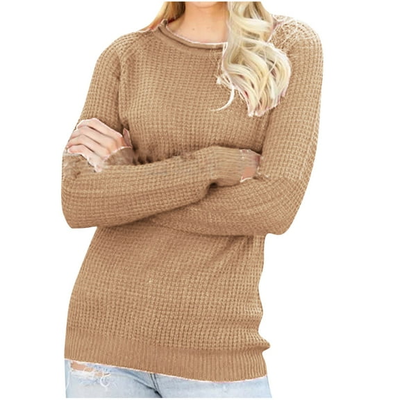 GigrtiJin Womens Knitted Sweaters Long Sleeves Casual Round Neck Pollover Tops Solid Color Loose Comfy Blouse