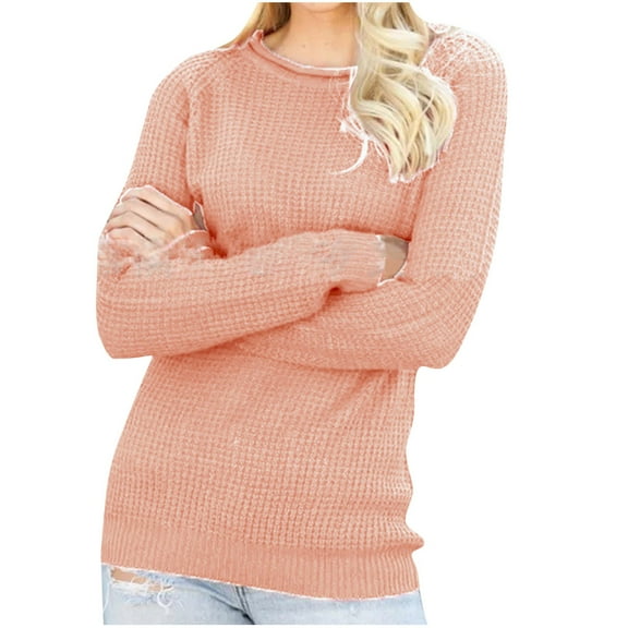 GigrtiJin Womens Knitted Sweaters Long Sleeves Casual Round Neck Pollover Tops Solid Color Loose Comfy Blouse