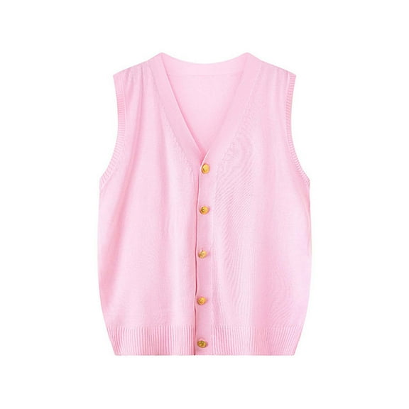 GigrtiJin Womens Knitting Cotton Sweater Vest Solid Color V Neck Button Down Sleeveless Tops Casual Comfy Tunic