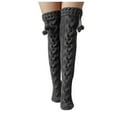 thumbnail image 1 of GigrtiJin Womens Knitting Cotton Thigh High Socks Solid Color Cable Knitted Over Knee Socks with Fuzzball, 1 of 4
