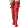 thumbnail image 1 of GigrtiJin Womens Knitting Cotton Thigh High Socks Solid Color Cable Knitted Over Knee Socks with Fuzzball, 1 of 3