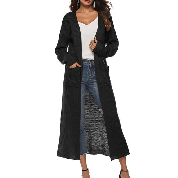 GigrtiJin Womens Long Sleeve Cardigan Sweater Casual Open Front Knitted Jacket Vintage Loose Coat with Pocket