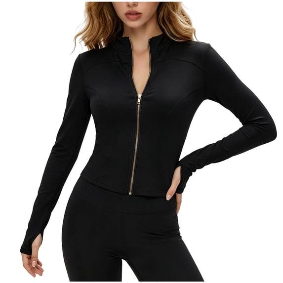 GigrtiJin Womens Long Sleeve Jackets Slimming Workout Yoga Jackets Cropped Collared Zip up Casual Running Gym Jackets