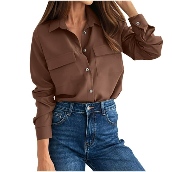 GigrtiJin Womens Long Sleeve Shirts Fashion Button down Solid Color Shirt Ladies Business Office Casual Tops Blouse