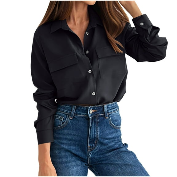 GigrtiJin Womens Long Sleeve Shirts Fashion Button down Solid Color Shirt Ladies Business Office Casual Tops Blouse