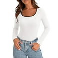 thumbnail image 1 of GigrtiJin Womens Long Sleeve Square Neck Tops Casual Slim Color Block T Shirts Trendy Going out Basic Blouses, 1 of 8