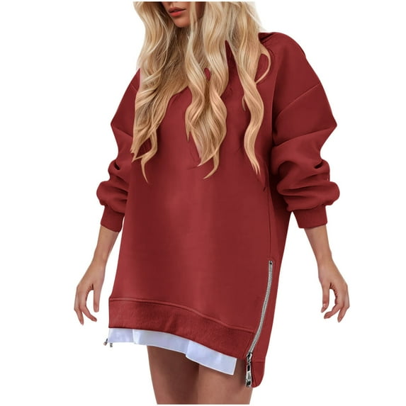 GigrtiJin Womens Long Sleeve Sweatshirt Dress Casual Pullover Zipper Slit Mini Dresses Fashion Loose Lightweight Dresses