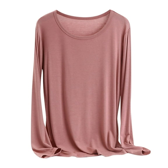 GigrtiJin Womens Long Sleeve T Shirts Casual Comfy Crew Neck Undershirt Plus Size Solid Color Basic Comfy Tops