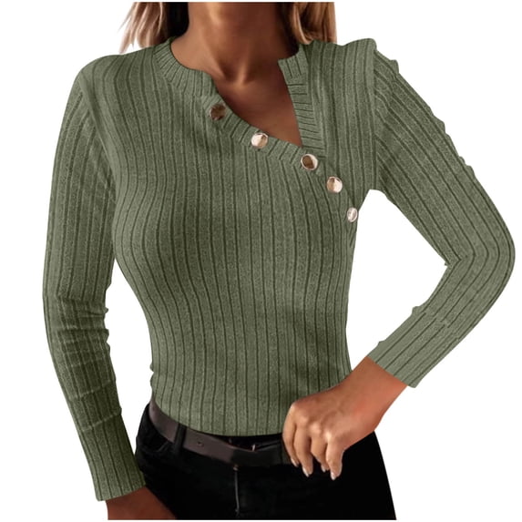 GigrtiJin Womens Long Sleeve V-Neck Tops Ribbed Knitted Solid Color Casual Blouses Comfy Loose Fashion Shirts