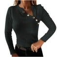 thumbnail image 1 of GigrtiJin Womens Long Sleeve V-Neck Tops Ribbed Knitted Solid Color Casual Blouses Comfy Loose Fashion Shirts, 1 of 6