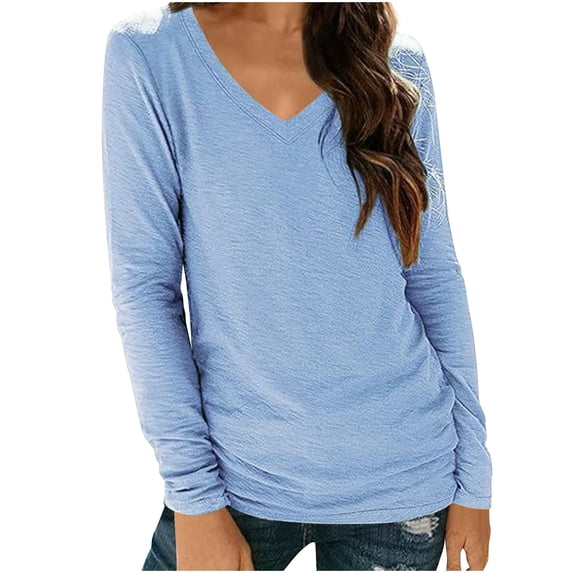 GigrtiJin Womens Long Sleeved V-Neck Tops Fashion Casual Solid Color Loose Tops Fall Comfy Bottoming Shirts