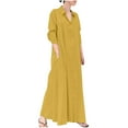 thumbnail image 1 of GigrtiJin Womens Long Sleeves Button down Shirt Dress Casual Lapel Wide Hem Solid Color Maxi Dress with Pocket, 1 of 8