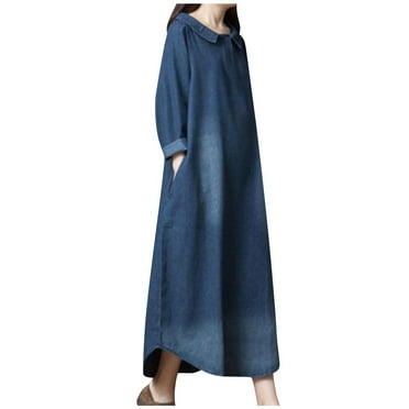 GigrtiJin Womens Long Sleeves Shirts Dress Casual Collar Button Denim Comfy Loose Flowy Maxi Dresses with Pockets