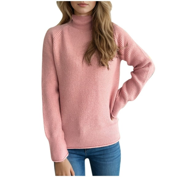 GigrtiJin Womens Loose Knit Sweater Long Sleeves Turtleneck Sweaters Solid Color Comfy Warm Lightweight Tops