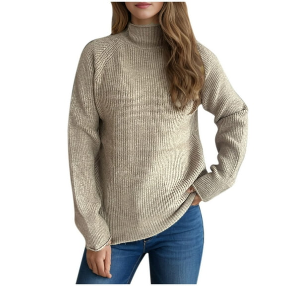 GigrtiJin Womens Loose Knit Sweater Long Sleeves Turtleneck Sweaters Solid Color Comfy Warm Lightweight Tops