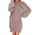 thumbnail image 1 of GigrtiJin Womens Medium Length Plush Dress Long Sleeved Round Neck Loose Dresses Comfy Casual Solid Color Dress, 1 of 5
