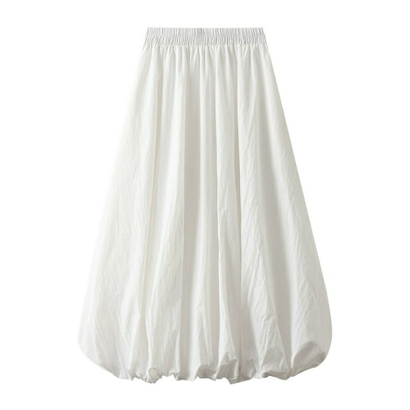GigrtiJin Womens New Maxi Skirt Elastic High Waist Long Skirts Pleated Flowy a Line Ruffle Hem Puff Midi Skirts