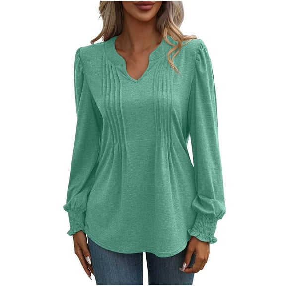 GigrtiJin Womens Notched V Neck Curved Shirts Long Sleeve Casual Loose Tops Fashion Solid Color Comfy Top Blouses