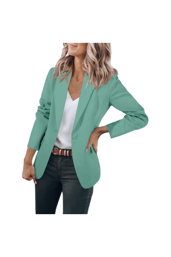 Womens One Button Blazers Collared Long Sleeve Blazers Dressy Casual Work Business Going Out Suit Jackets for Womens