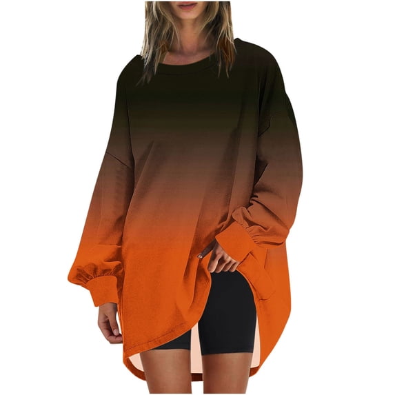 GigrtiJin Womens Oversize Gradient Sweatshirt Long Sleeves Round Neck Pullover Blouses Casual Loose Basic Tops