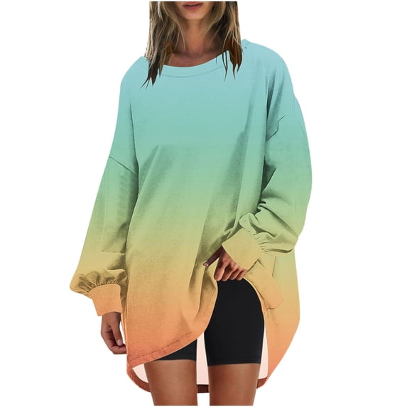 GigrtiJin Womens Oversize Gradient Sweatshirt Long Sleeves Round Neck Pullover Blouses Casual Loose Basic Tops
