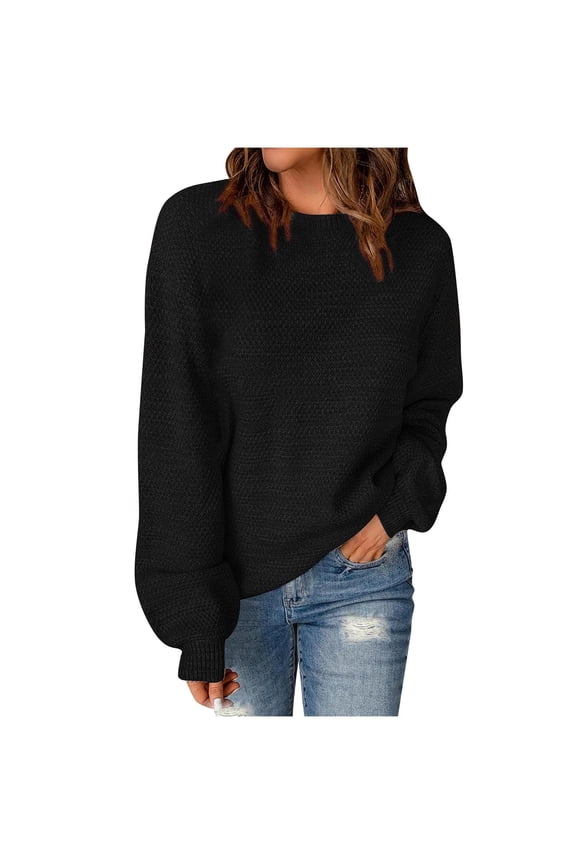 Womens Oversize Sweaters Long Sleeve Round Neck Pullover Sweater Tops Trendy Casual Knit Blouses