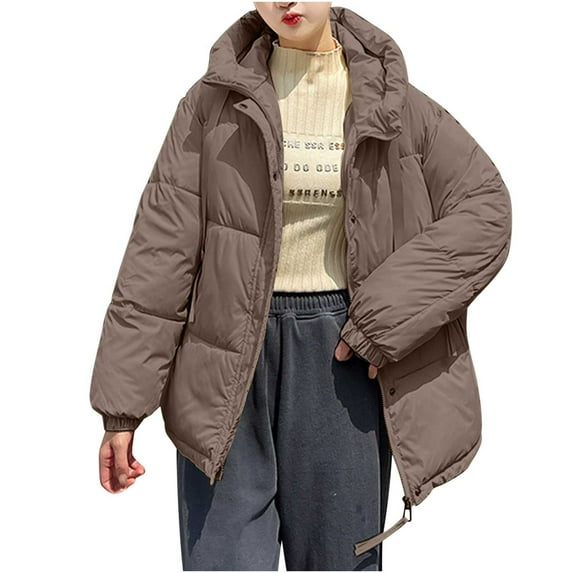 GigrtiJin Womens Oversized Puffer Jacket Long Sleeve Zip up Quilted Winter Jackets Coat Warm Hooded Outerwear