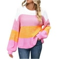thumbnail image 1 of GigrtiJin Womens Oversized Striped Color Block Knit Sweater Tops Long Sleeves Crew Neck Pullover Cozy Sweaters, 1 of 9