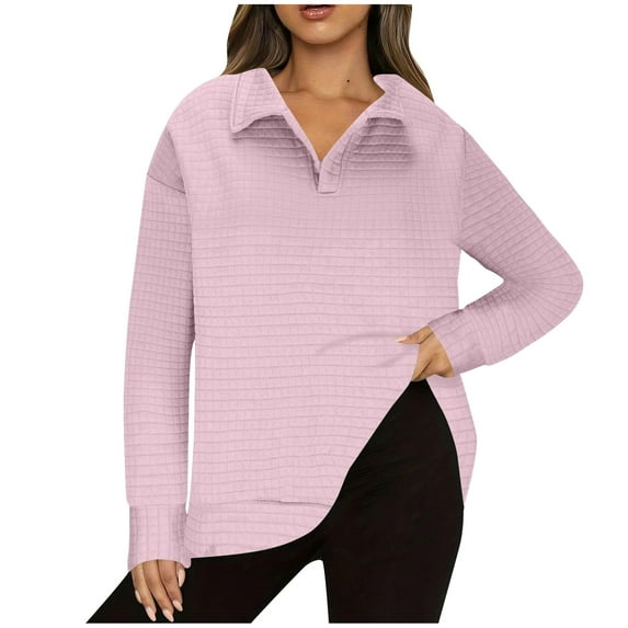 GigrtiJin Womens Oversized Sweatshirts Lapel Collar Casual Long Sleeve Tunic Tops Solid Color Fashion Loose Blouse