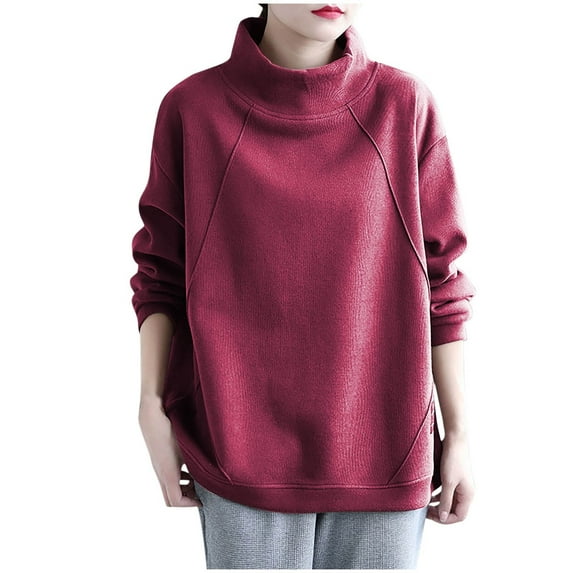 GigrtiJin Womens Oversized Sweatshirts Solid Color Turtleneck Fleece Pullover Tops Loose Warm Comfy Sweatshirt