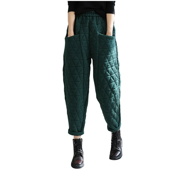 GigrtiJin Womens Padded Quilted Pants Fall Winter Warm Casual Wide Leg Pants Elastic Waist Trousers with Pockets