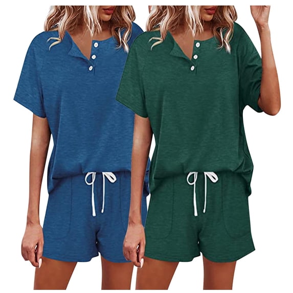 GigrtiJin Womens Pajama Sets Casual Short Sleeve Button Front Tops and Drawstring Waist Shorts Sleepwear 2 Pack