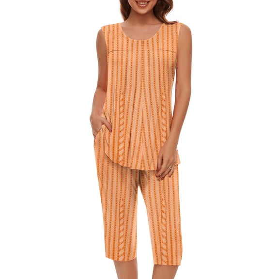 GigrtiJin Womens Pajama Sets Round Neck Sleeveless Tops and Capri Pants 2 Piece Trendy Stripes Print Nightwear Outfits