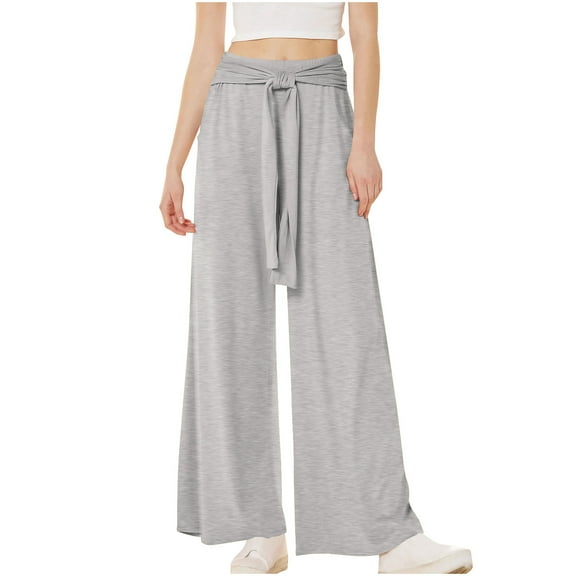 GigrtiJin Womens Palazzo Pants Solid Color High Waisted Removable Belt Wide Leg Pants with Pocket Flowy Dressy Vacation Trousers
