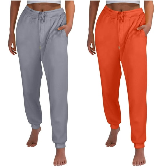 GigrtiJin Womens Plus Size Multipack Sport Sweatpants Solid Color Drawstring Casual Pants with Pocket Baggy Running Trousers 2 Pack