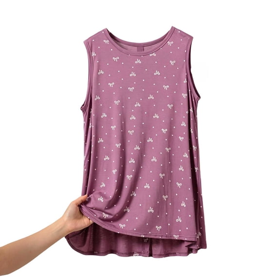 GigrtiJin Womens Plus Size Pajamas Baggy Bow Print Sleeveless Tank Tops Casual Loungewear Round Neck Tank Tops for Womens XL-5XL