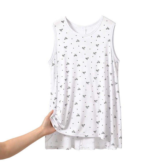 GigrtiJin Womens Plus Size Pajamas Baggy Bow Print Sleeveless Tank Tops Casual Loungewear Round Neck Tank Tops for Womens XL-5XL