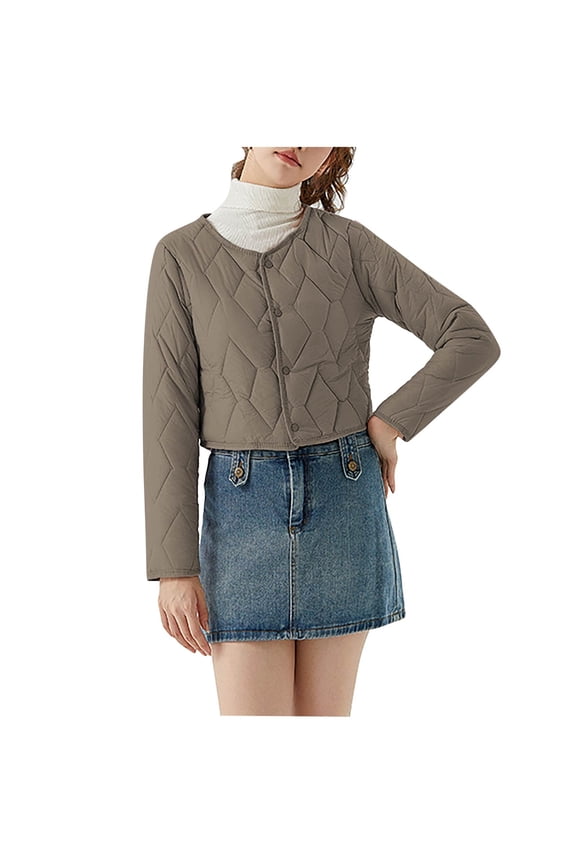 Womens Plus Size Puffer Jackets Collarless Padded Winter Warm down Coats Casual Lightweight Outwear Coat