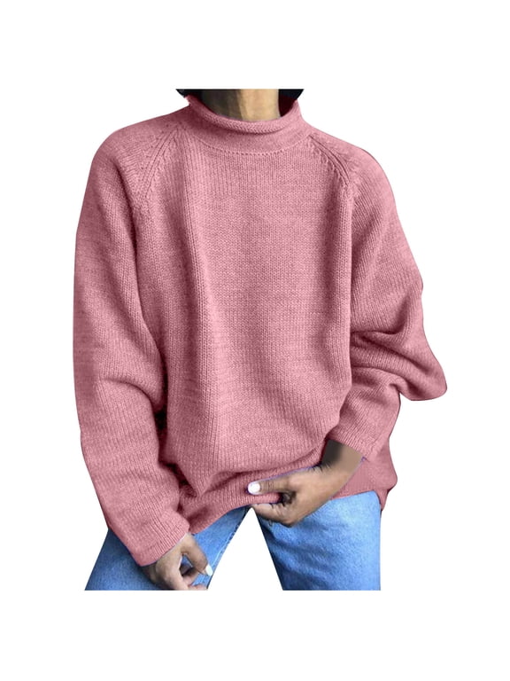 Womens Plus Size Pullover Sweater Winter Long Sleeve Round Neck Loose Blouse Solid Color Casual Tops