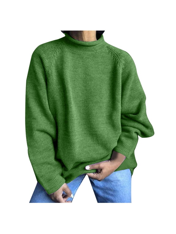 Womens Plus Size Pullover Sweater Winter Long Sleeve Round Neck Loose Blouse Solid Color Casual Tops