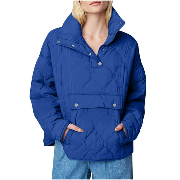 GigrtiJin Womens Puffer Jackets Pullover Quilted Lightweight Jacket Long Sleeves Half Zip up Coat with Pockets