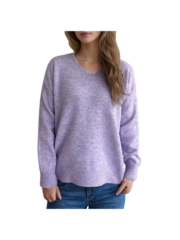 Womens Pullover Sweaters Fall Winter Knitted Loose Long Sleeve Blouse Fashion V-Neck Casual Comfy Tops