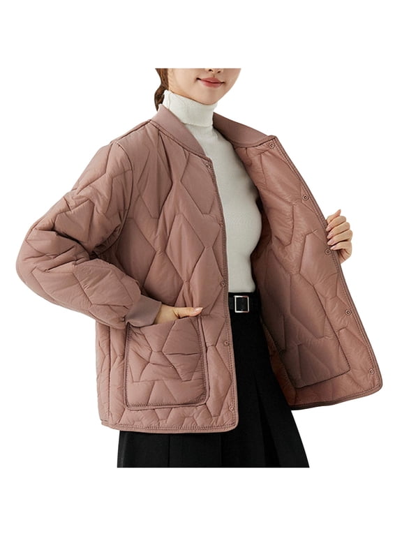 Womens Quilted Lightweight Jackets Plus Size Button down Puffer Jacket Coats Padded Outwear with Pockets