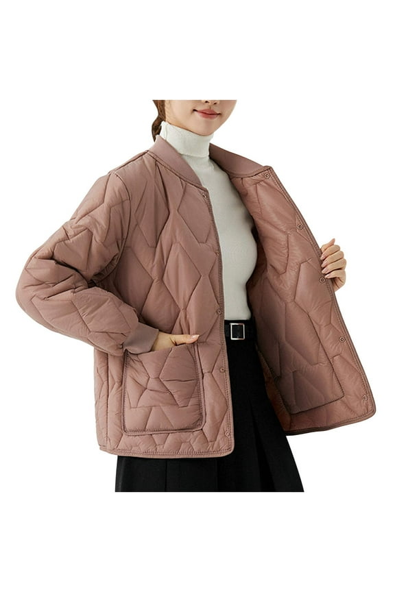 Womens Quilted Lightweight Jackets Plus Size Button down Puffer Jacket Coats Padded Outwear with Pockets