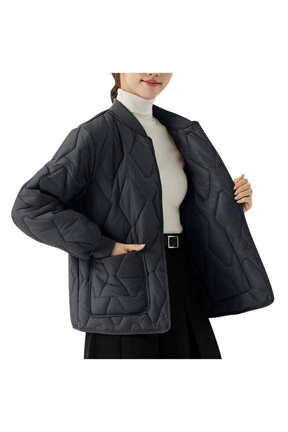 Womens Quilted Lightweight Jackets Plus Size Button down Puffer Jacket Coats Padded Outwear with Pockets